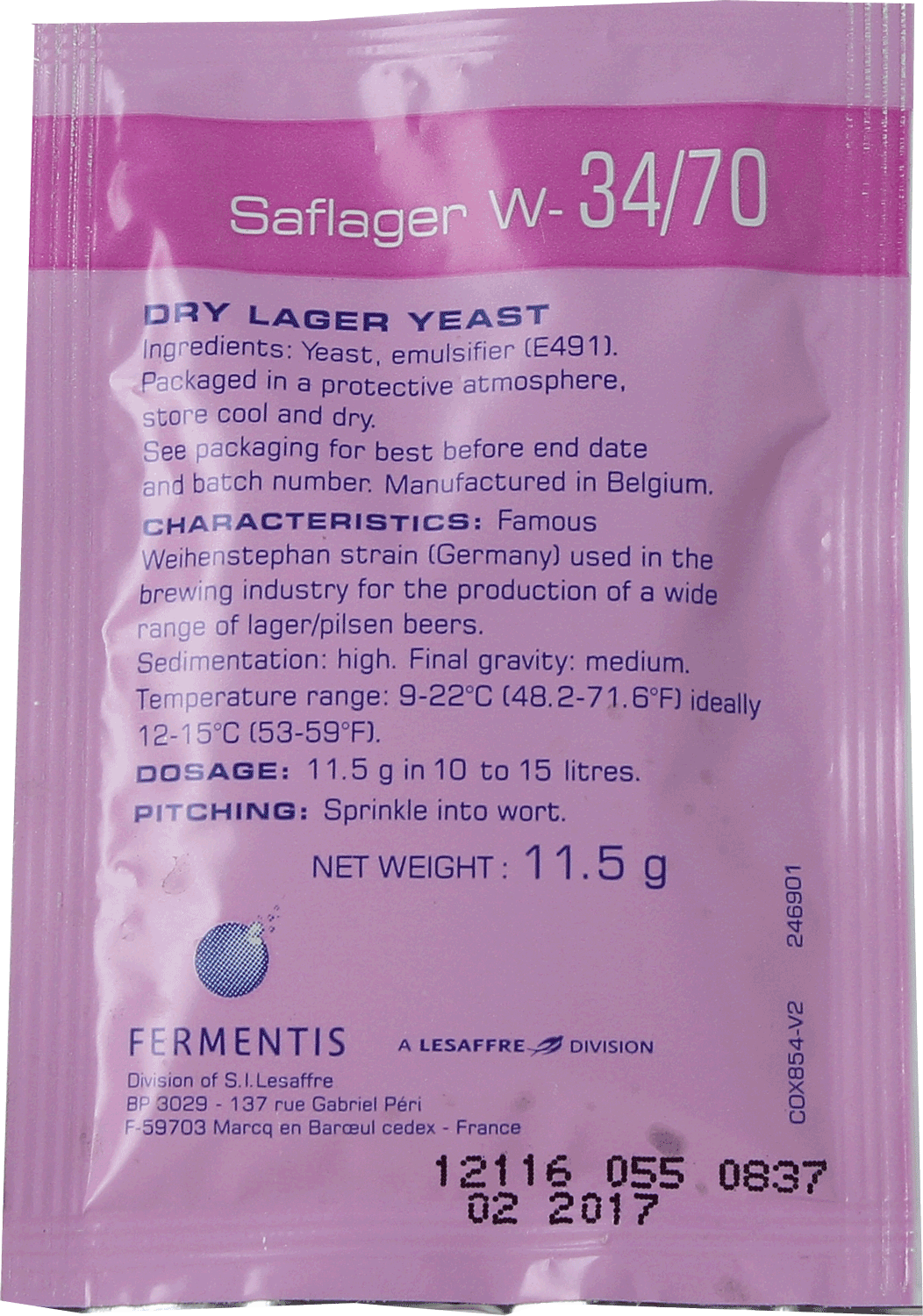 Levadura Fermentis Saflager W34-70 11 g - PerfectDraft España